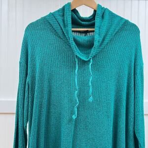 Lane Bryant Teal Waffle Knit Cowl Neck Pullover Thermal Sweater Tunic Top